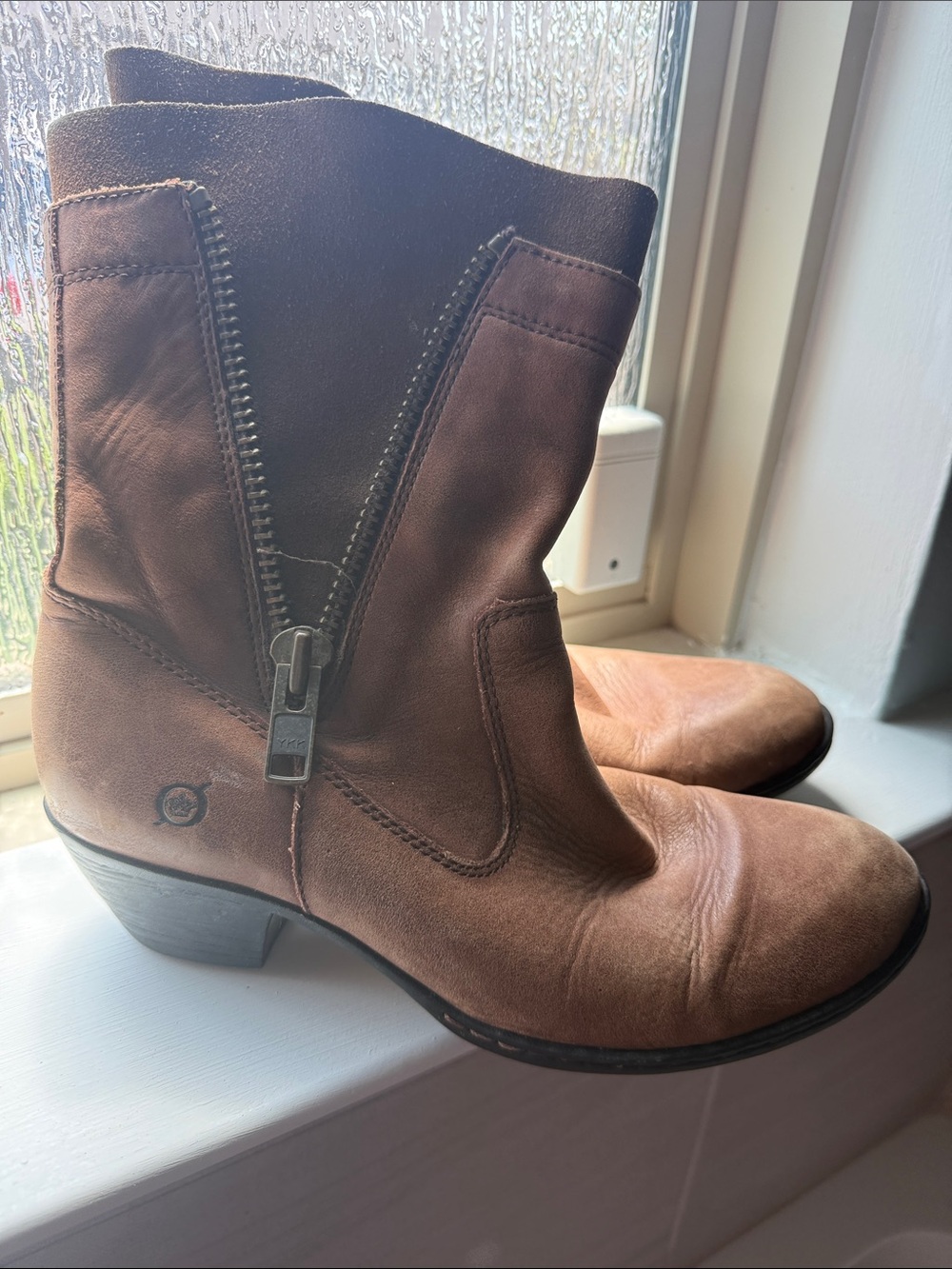 Born Brown Leather Side-Zip Ankle Booties